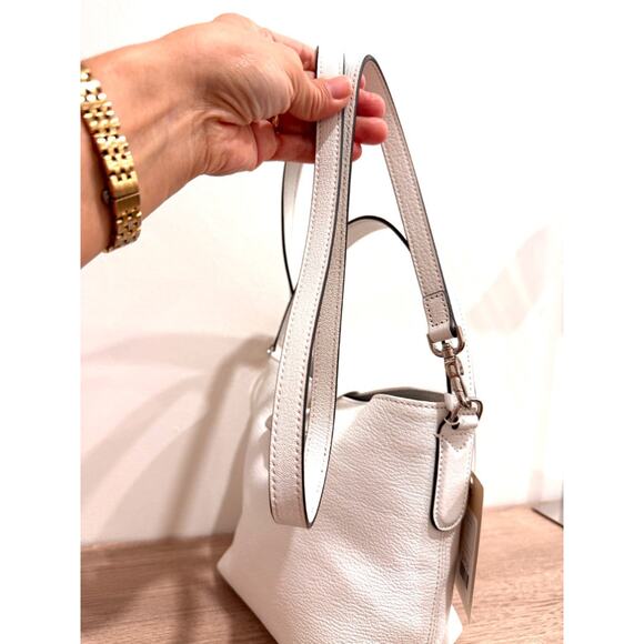 Longchamp Le Roseau Clasp-Detail White Leather Small Bucket Bag - Picture 13 of 13